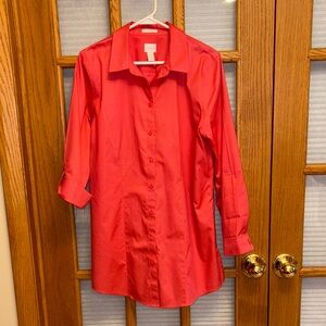 EUC Chico’s 2 LS No Iron Coral Tunic